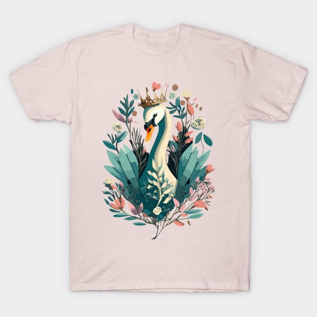 Swan's Floral Fantasy T-Shirt by tubiela's